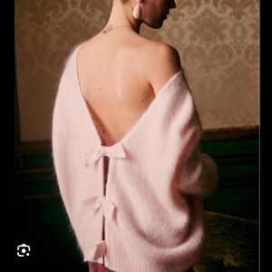 Sézane Aurette Pink Jumper Sweater Bow Back RARE Holiday